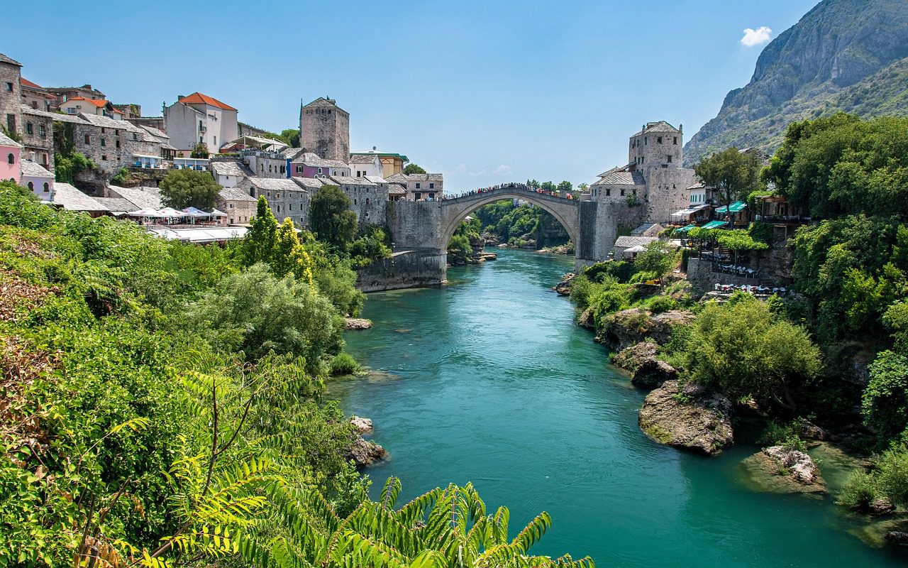 mostar, bosnia, bosnia and herzegovina, bridge, old, unesco, architecture, islam, europe, famous, balkans, river, nature, tourism, travels, water, attraction, european, historical
